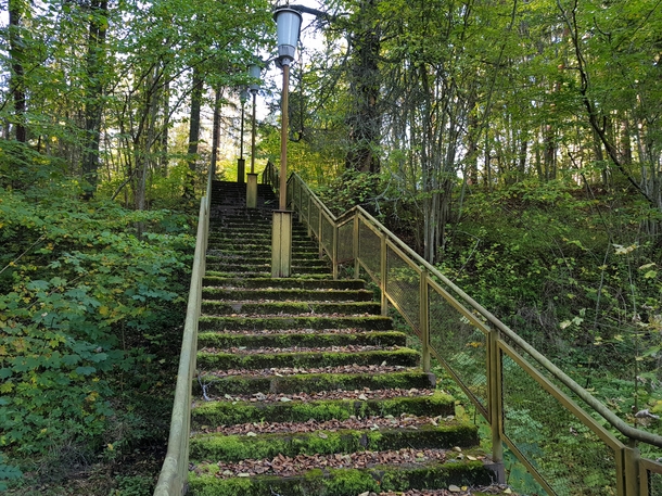 Stairs down to abandoned and then reowned soviet recreational center in Estonia
