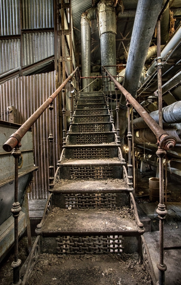 Stairway in an abandoned cotton gin 
