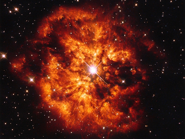 Star Hen -  more commonly known as WR   and the nebula M- which surrounds it found in the constellation of Sagittarius ESAHubble amp NASA Judy Schmidt 