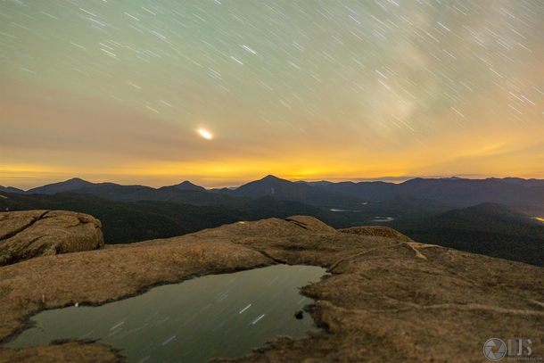 Star trails atop Cascade Mountain in the Adirondacks NY 