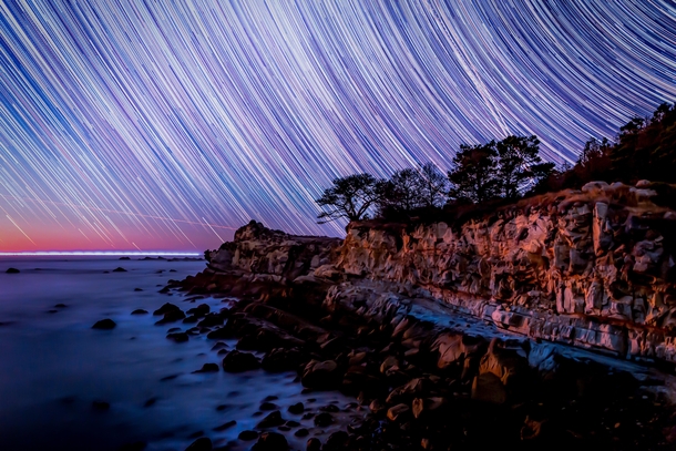 Star trails over the California coast 
