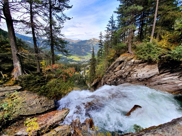 Start of Europes highest waterfall Krimml Austria 