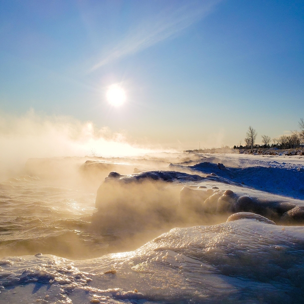 Steam fog in Lake Superior at -F temps 