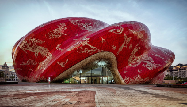 Steven Chilton Architects has designed the Sunac Guangzhou Grand Theatre in China to reflect the citys historical connection to silk It is also imprinted with patterns that represent Guangzhous current tattoo culture