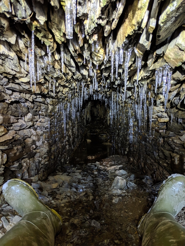 Stone Drainage Tunnel On A Frosty Day 