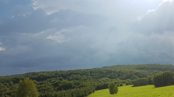 Stormy sky over woods in Przemysl Poland 