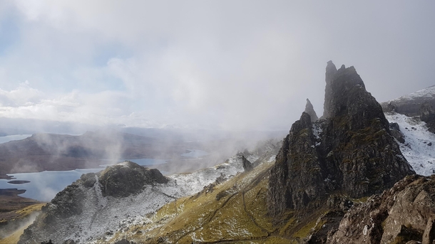 Storr on a misty snowy morning Isle of Skye Scotland 