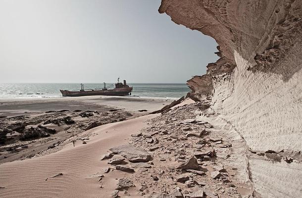 Stranded and rusting away on the coast of the Republic of Mauritania 