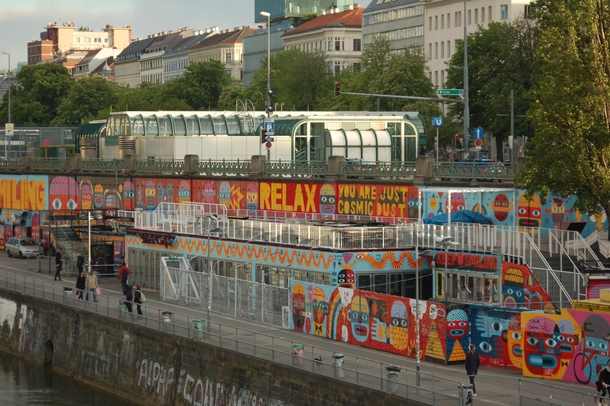Street art along the Danube canal in Vienna 