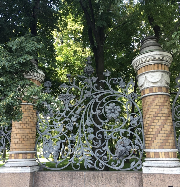 Style Moderne wrought-iron fence of Mikhailovsky Castle St Petersburg 