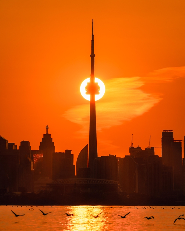 Sun Aligning with the CN Tower in Toronto