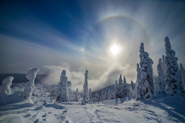 Sun dog and snow in Whitefish Montana 