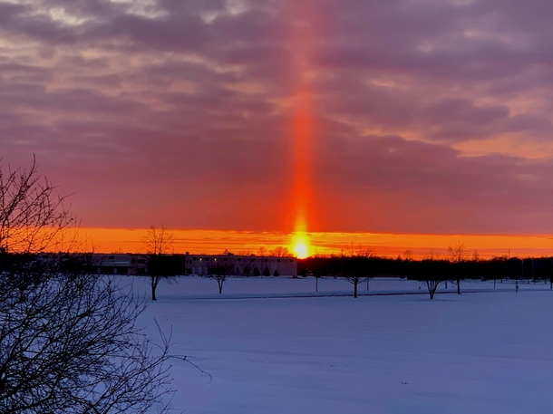 Sun pillar sunset in Wisconsin tonight