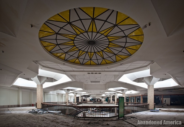 Sunburst glass ceiling in an abandoned mall 
