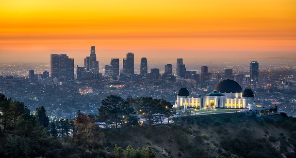 Sunrise at the famous Griffith Observatory in Los Angeles 