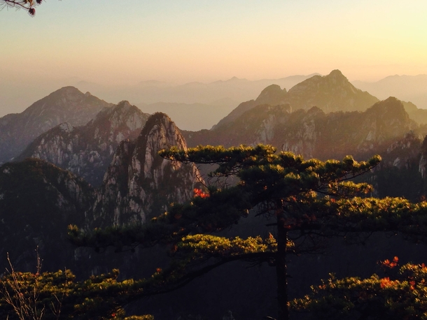 Sunrise in Huangshan China Taken from my phone 