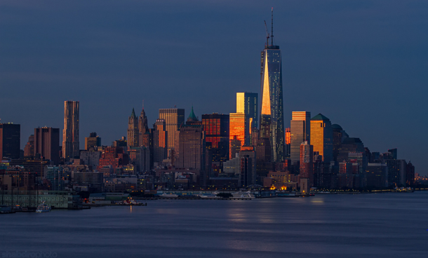 Sunrise over Lower Manattan featuring the nearly-complete  WTC 