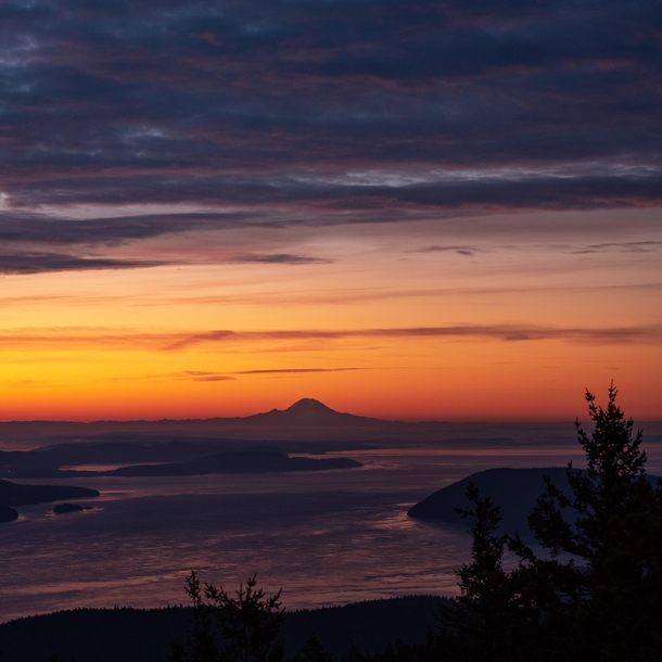 Sunrise over Mt Rainier Taken from the summit of Mt Constitution -Orcas WA
