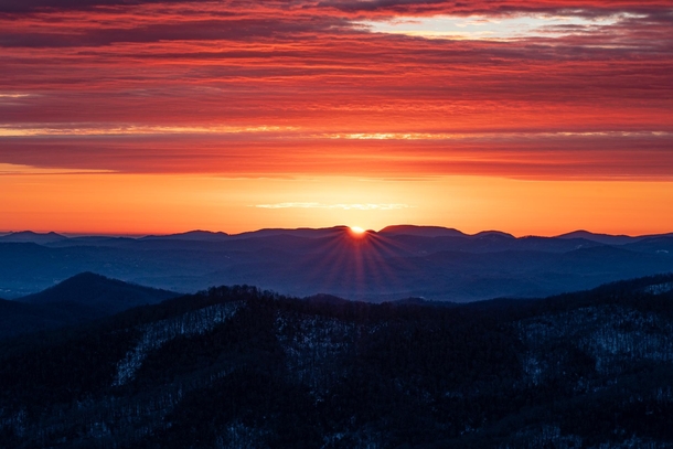 Sunrise over Pisgah National Forest in Western North Carolina US of A  x  