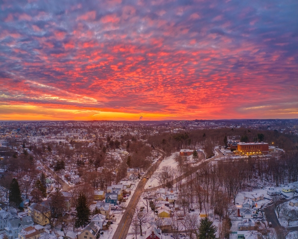 Sunrise Worcester MA -- legal drone photo
