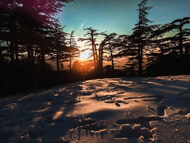 Sunset and sunlight reflected on the snowbatnaalgeria 