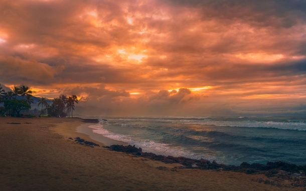 Sunset and Waves on Haleiwa Alii Beach Oahu Hawaii OC 