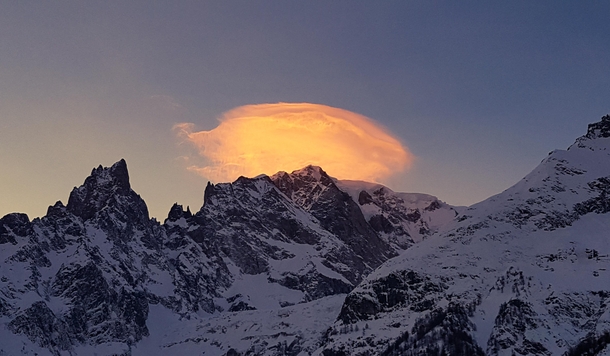 Sunset Cloud above mountains Courmayeur Italy 