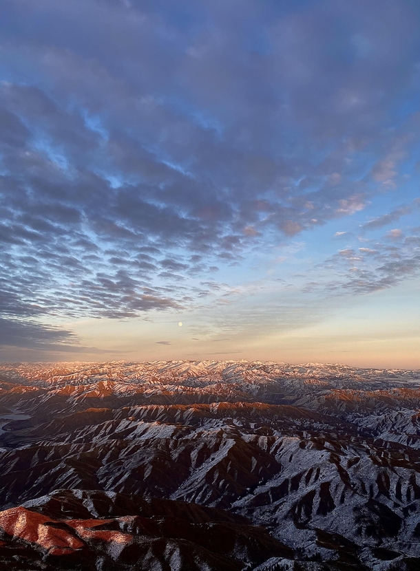 Sunset flight over the Sawtooth mountains Idaho 