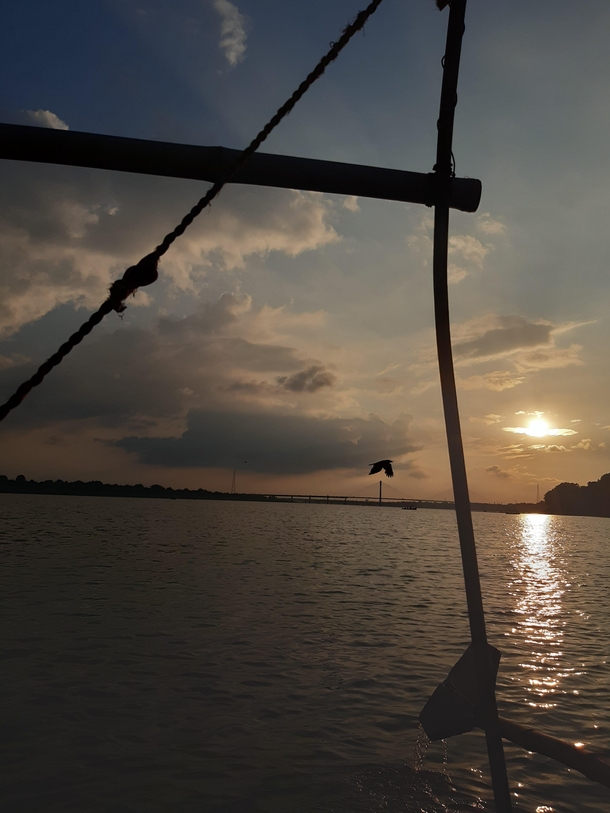 Sunset from a boat in PrayagrajIndiaclicked from Samsung A