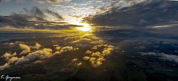 Sunset from about  meters while hanging in my parachute above Denmark  x
