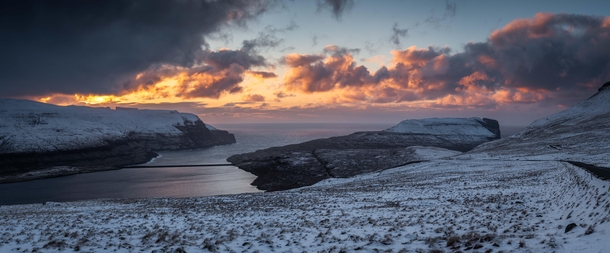 Sunset I was lucky to witness on my four day visit at the Faroe Island Six photos to make this panorama 