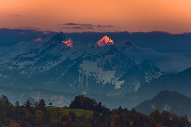 Sunset in the alps Switzerland 
