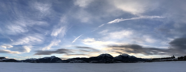 Sunset on frozen Lake Dillon 