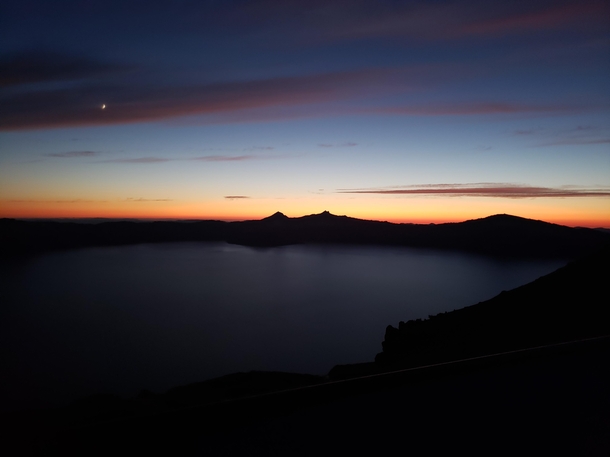 Sunset over Crater Lake in Crater Lake National Park OR 