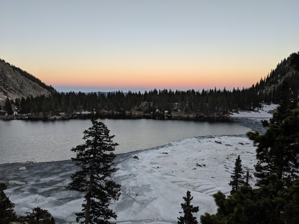 Sunset over half frozen Kathryn Lake high in the Pecos mountains of New Mexico   x 