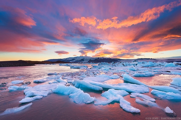 Sunset over Jokulsarlon Lake in Iceland  by Elia Locardi