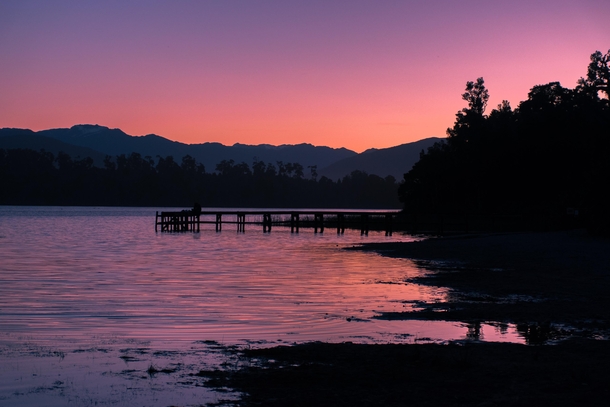 Sunset over Lake Mahinapua New Zealand 