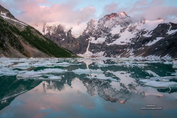Sunset over Lake of the Hanging Glacier in the Purcell Mountains of BC  