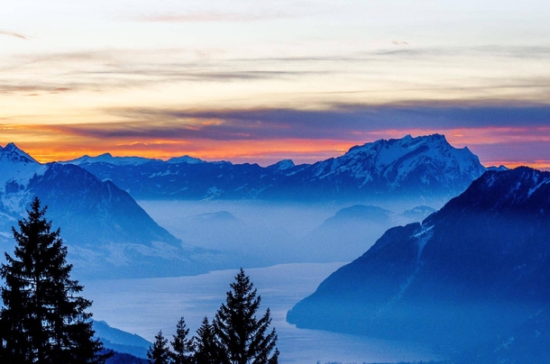Sunset over Mount Pilatus Switzerland 