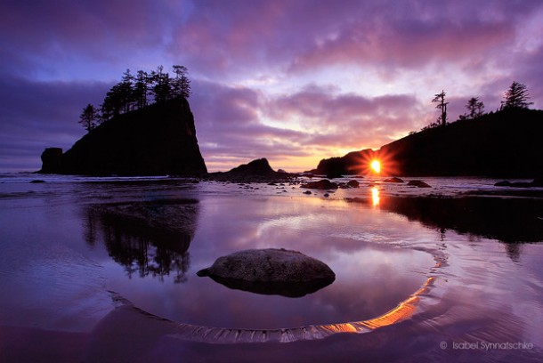 Sunset over Second Beach at Olympic National Park 