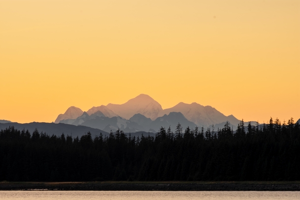 Sunset over the Fairweather Mountain Range Southeast Alaska 