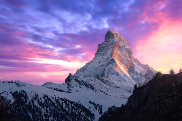Sunset over the Matterhorn in Switzerland 