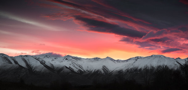 Sunset over the mountains on the South Island New Zealand 