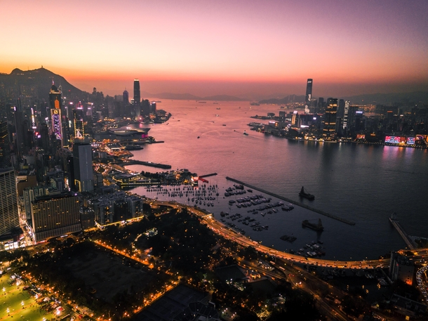 Sunset over the Victoria Harbour Hong Kong Shot on DJI Mavic Pro