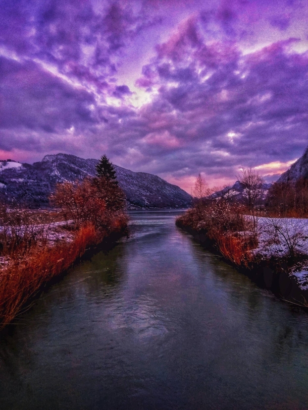 Sunset River Alpnach Switzerland 