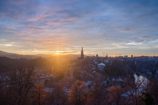 Sunset view of the city of Bern Switzerland