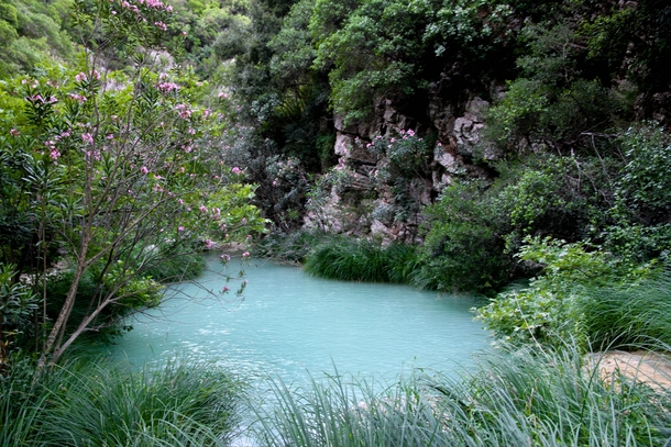Surprisingly emerald waters in Polylimnio Greece 