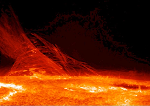 Taken by Hinodes Solar Optical Telescope on Jan   this image of the sun reveals the filamentary nature of the plasma connecting regions of different magnetic polarity 
