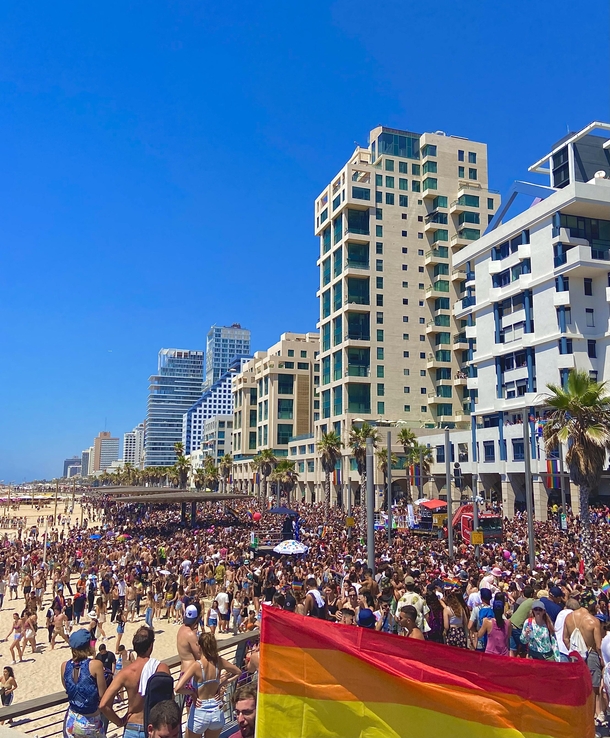 Tel Avivs beach today during the annual pride parade 