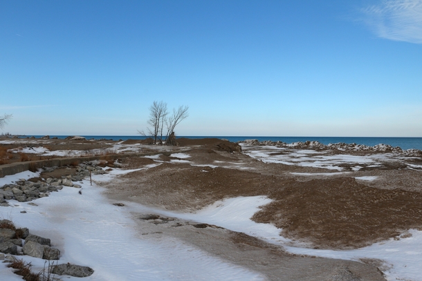 temporarily abandoned Frozen beachfront at Illinois Beach State Park 